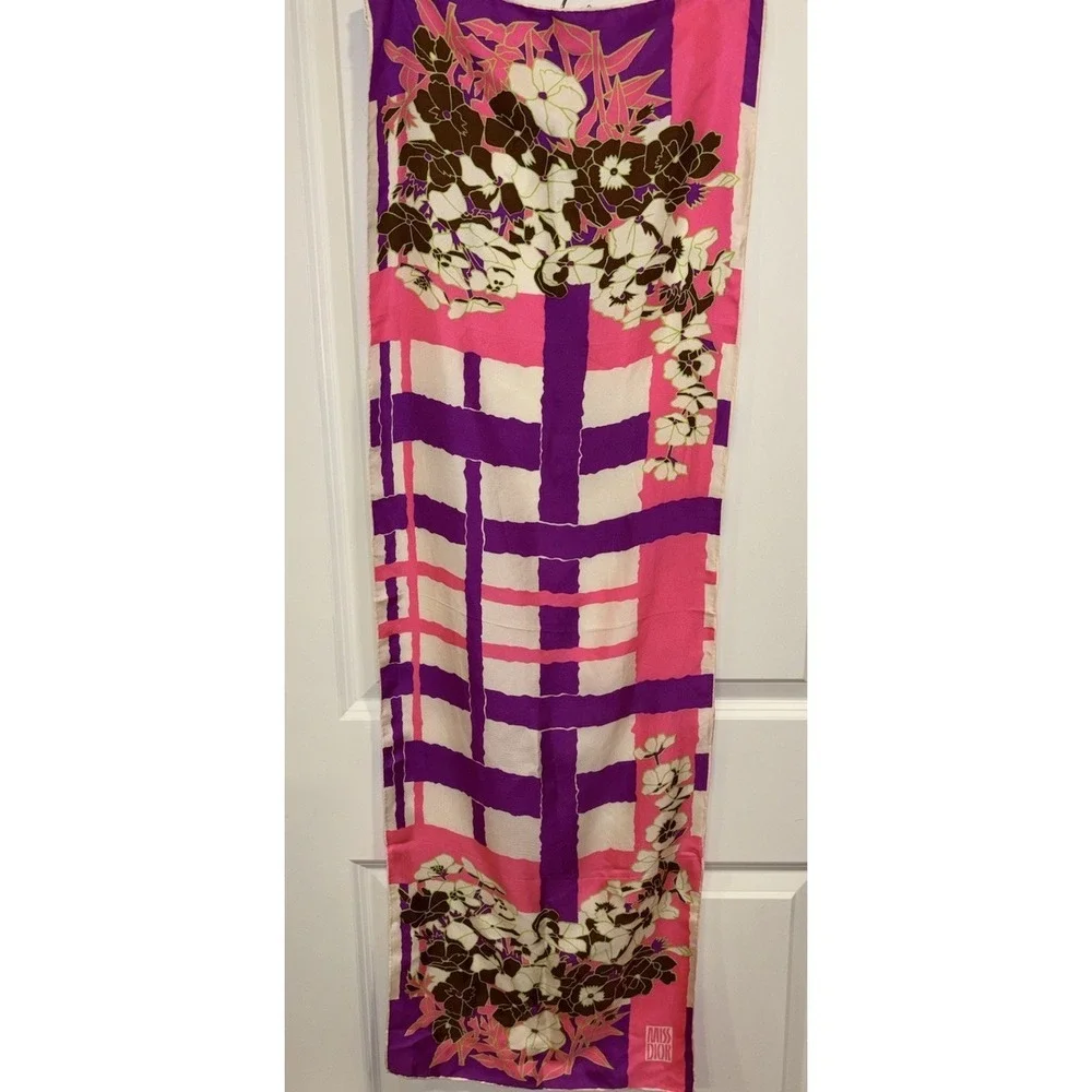 Vintage‎ Christian Dior Miss Dior Silk Scarf 15x46 Floral Made In Japan